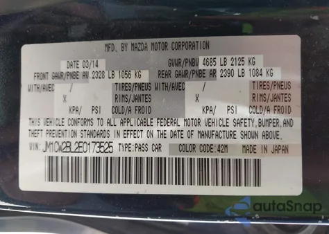 2014 Mazda Mazda5 Sport from USA, damaged, VIN JM1CW2BL2E0173525